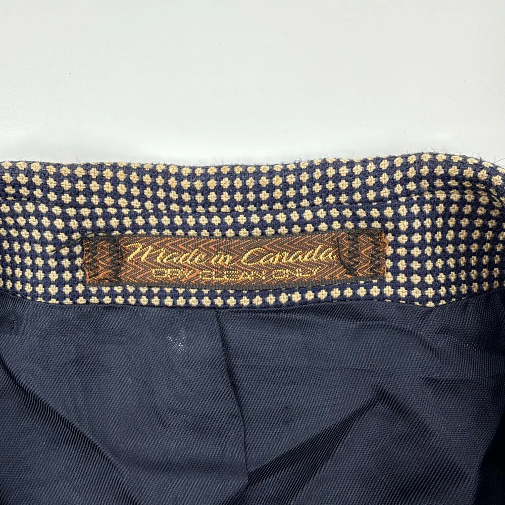 Bachrach Vintage Micro-Check Two-Button Blazer Jacket 42R Navy Tan Canada